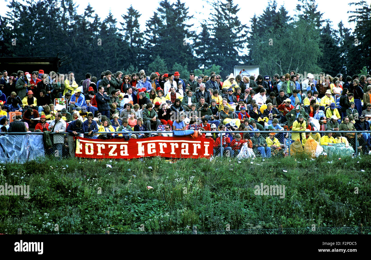 Tifosi fans at Monza race track 1970s Stock Photo