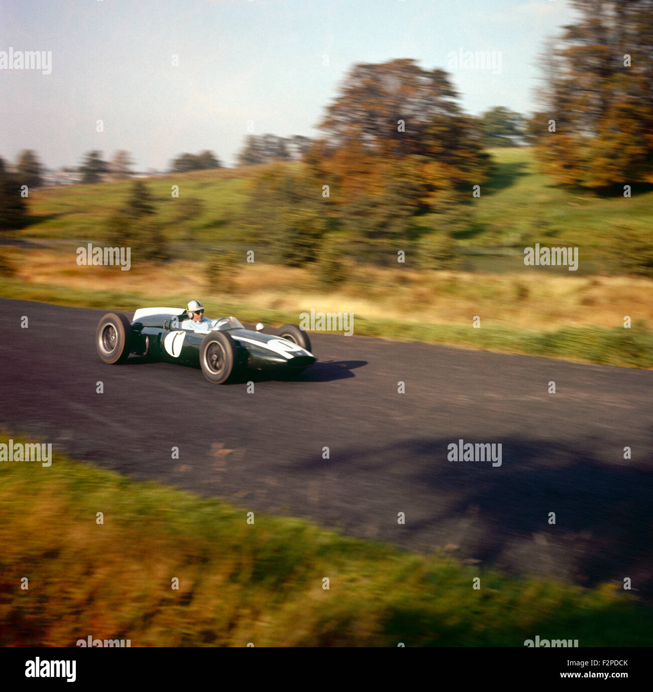 Jack Brabham in a Cooper T53 Climax finished 2nd VII International Gold Cup Trophy at Oulton Park 23 September 1960 Stock Photo