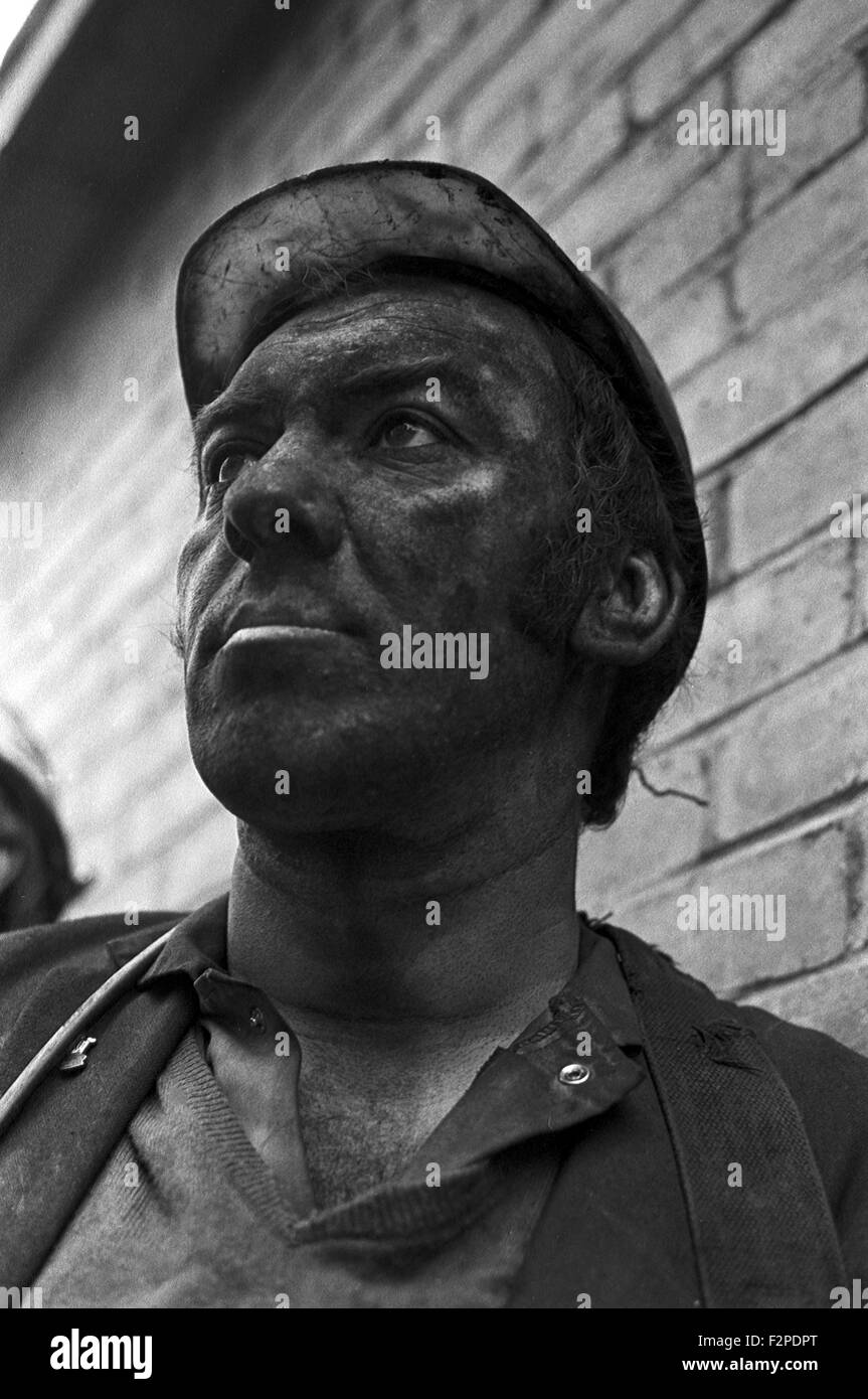 A miner after a shift on the coal face at a south Wales colliery, 1983. Stock Photo