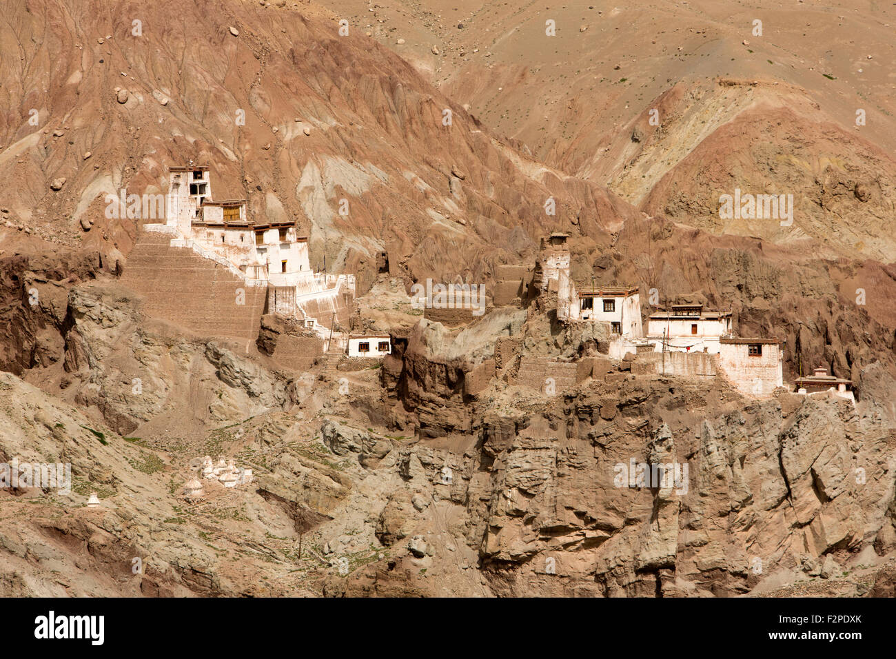 India, Jammu & Kashmir, Ladakh, Bazco village ruins of Tibetan style hilltop monastery Stock Photo