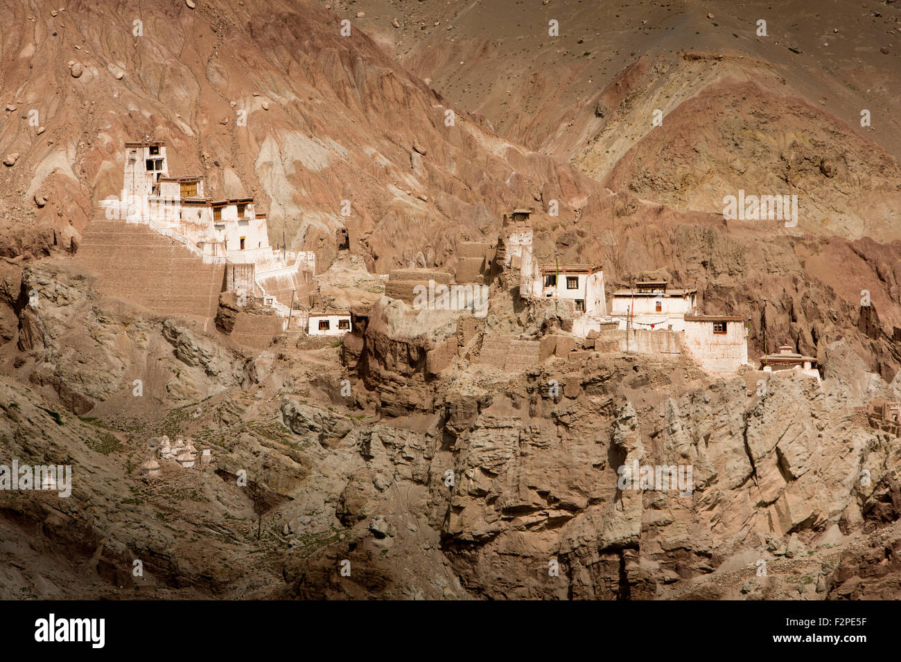 India, Jammu & Kashmir, Ladakh, Bazco village ruins of Tibetan style hilltop monastery Stock Photo