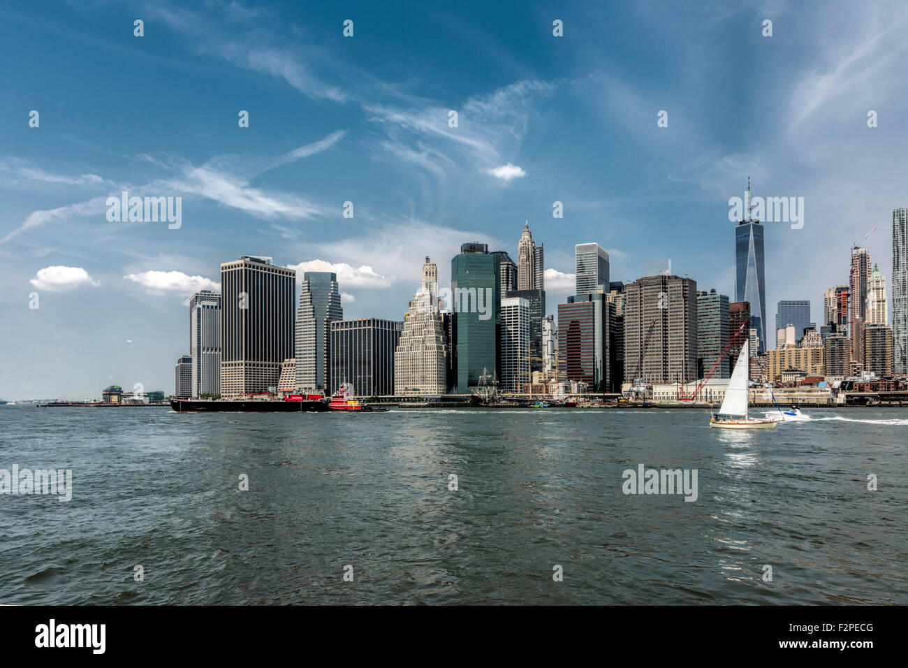 USA, New York City, View of Manhattan skyline and East River Stock ...