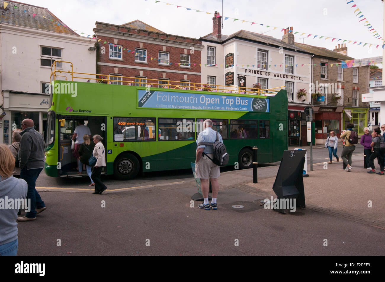 Side View Of An Open Top Tourist Bus Falmouth Cornwall England UK Stock Photo