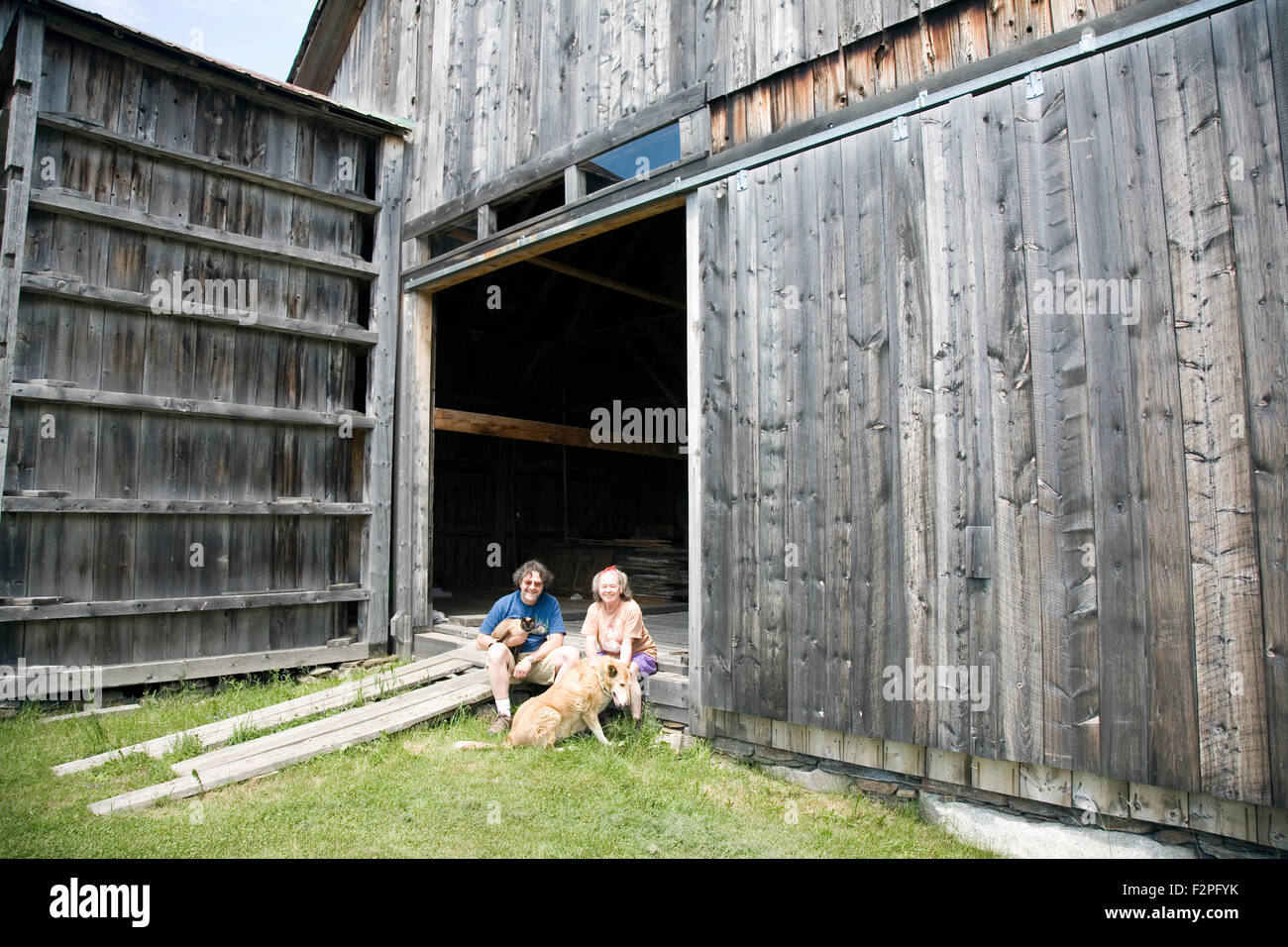 The Triano family, including dog, Stannard, Vermont Stock Photo
