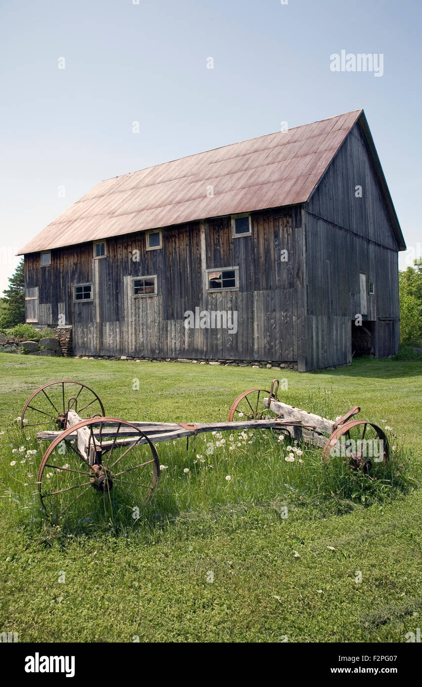 A restored 19th century barn on the Triano farm in Stannard, in the heart of Vermont's 'Northeast Kingdom,' USA Stock Photo