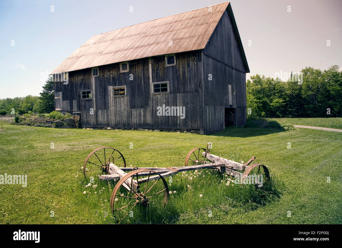 A restored 19th century barn on the Triano farm in Stannard, in the heart of Vermont's 'Northeast Kingdom,' USA Stock Photo