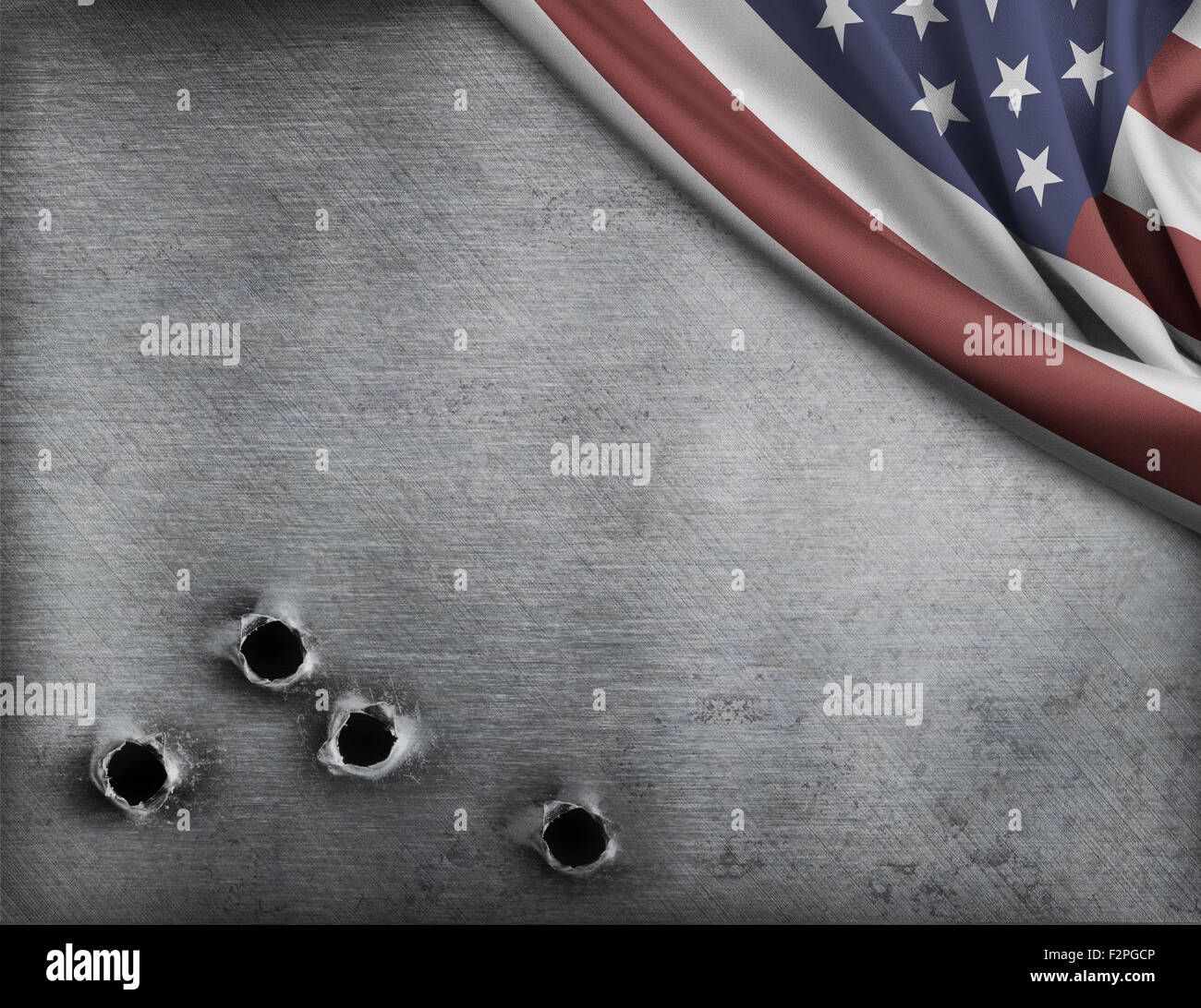 metal background with bullet holes and USA flag Stock Photo