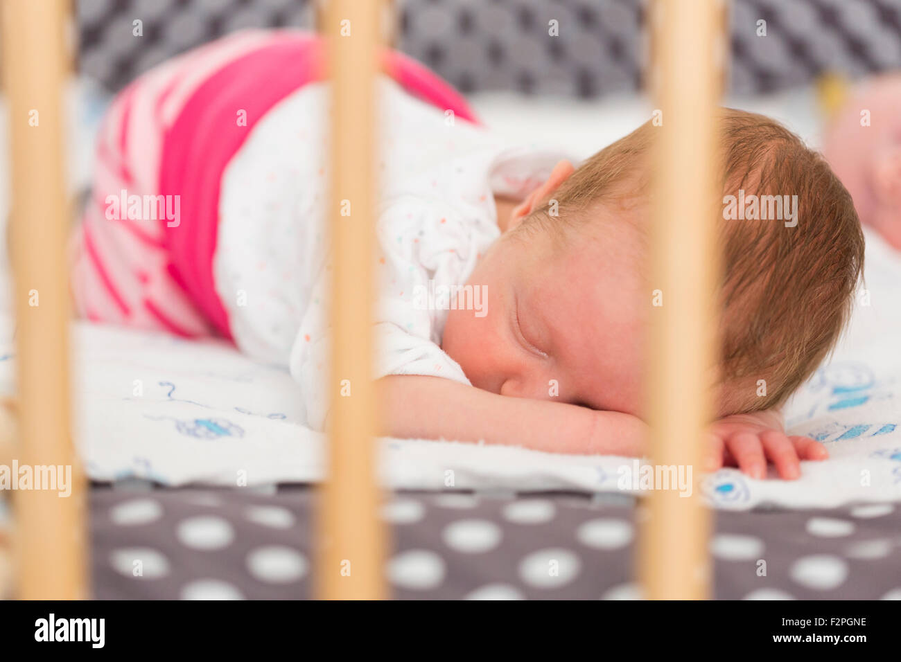 Newborn baby girl sleeping on cot Stock Photo Alamy
