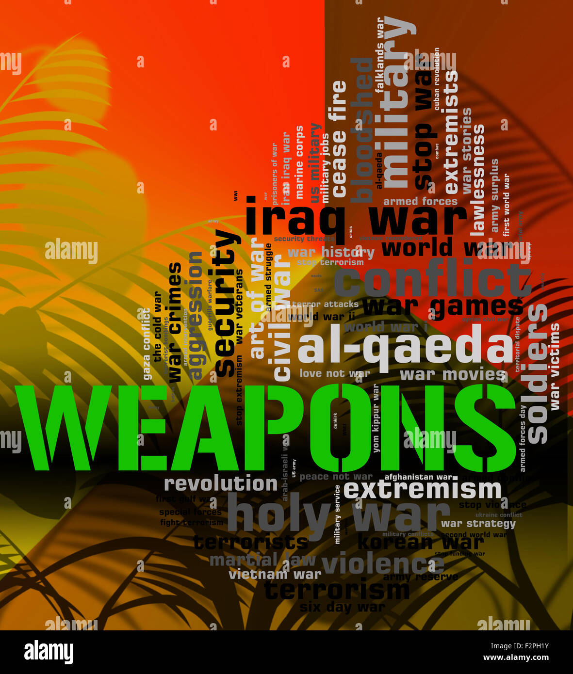 Weapons Word Indicating Wordclouds Ordnance And Armaments Stock Photo