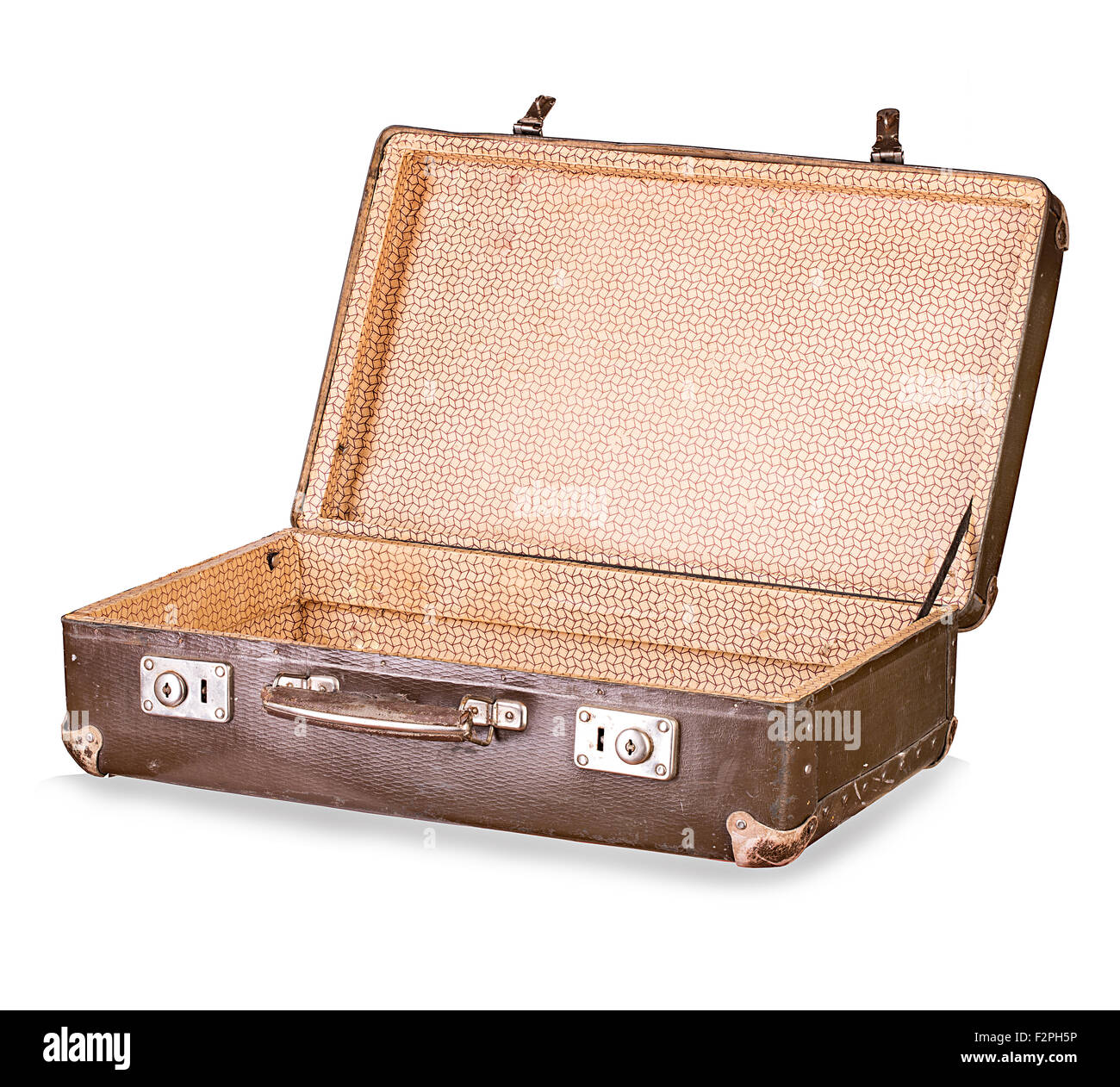 old suitcase close-up isolated on a white background Stock Photo