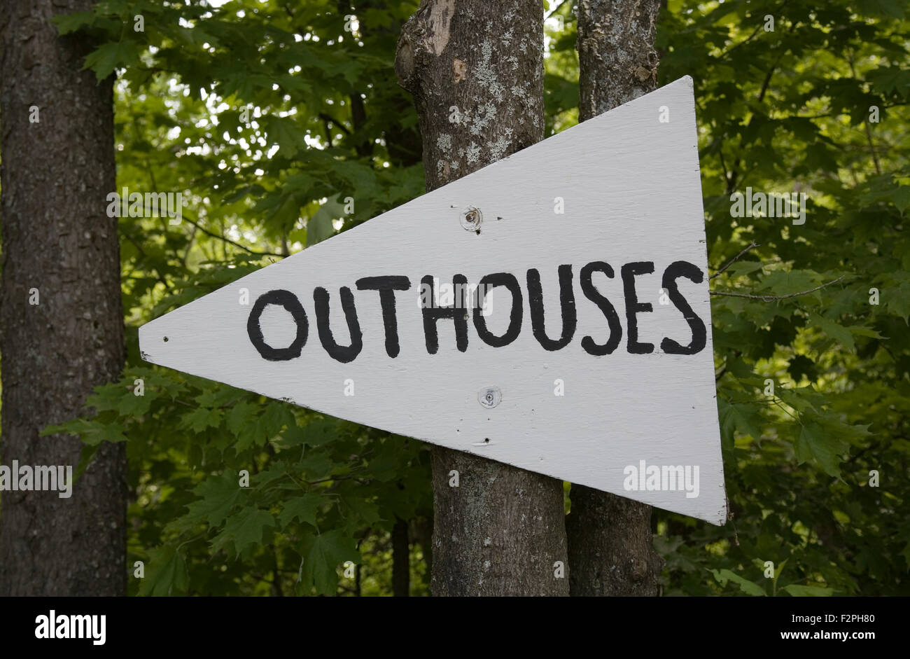 Outhouse sign at the Bread & Puppet Museum, Glover, Vermont, USA Stock Photo