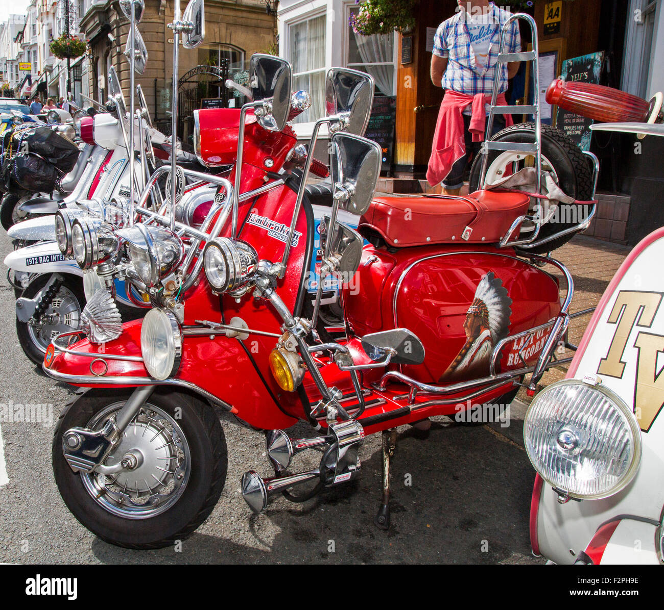 A lineup of motor scooters at the 2015 International Scooter Rally on