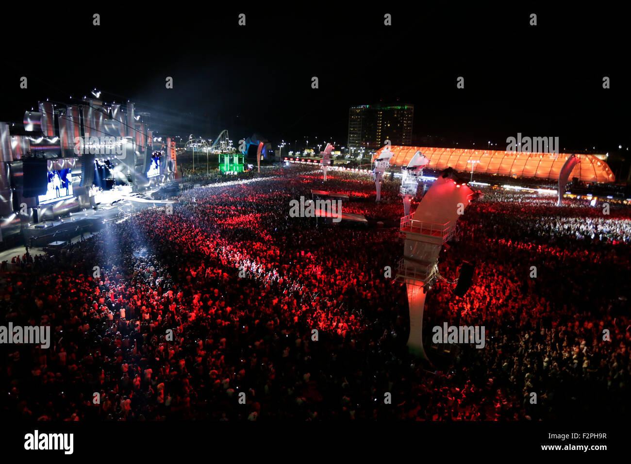Rio de Janeiro, September, 20th,2015- Rock in Rio. Aerial view of the stage(L) and crowd. Photo Antonio Scorza Stock Photo