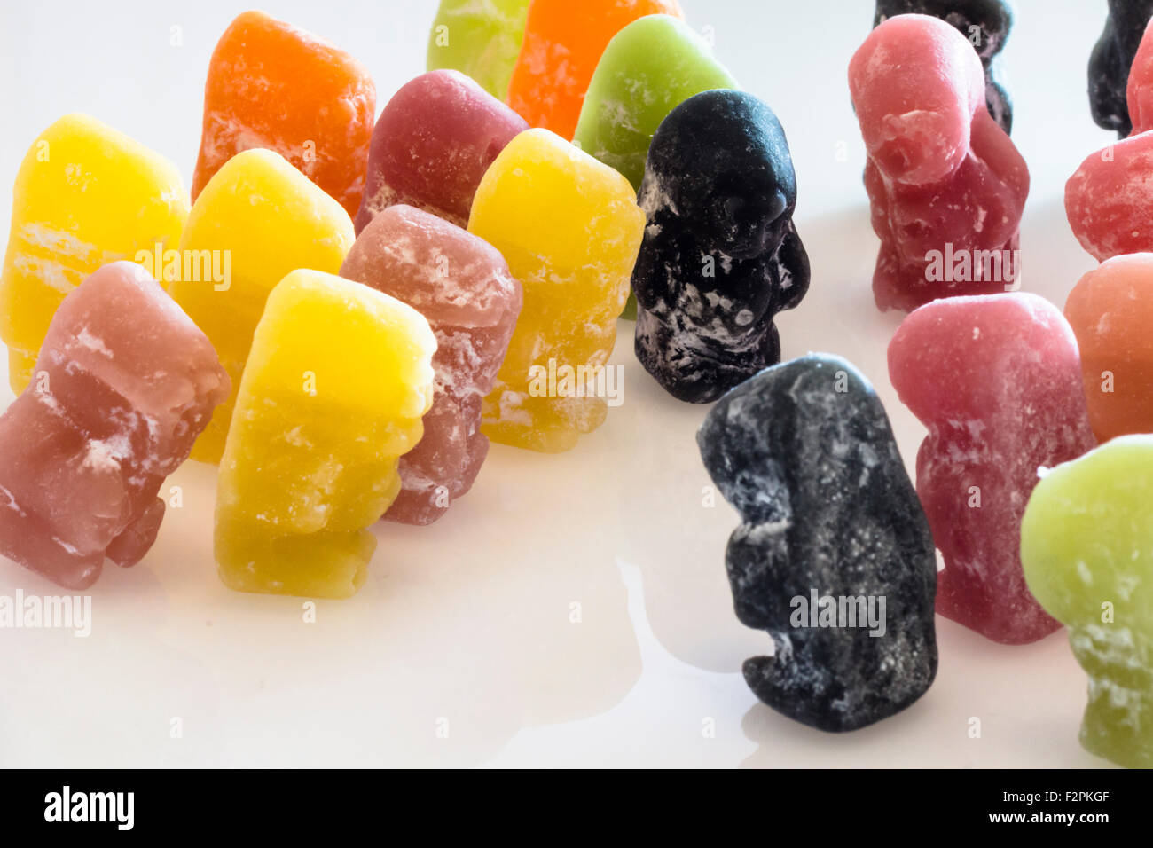 Jelly Baby's, a very sweet sugary confectionery. Visual metaphor for many things. Stock Photo