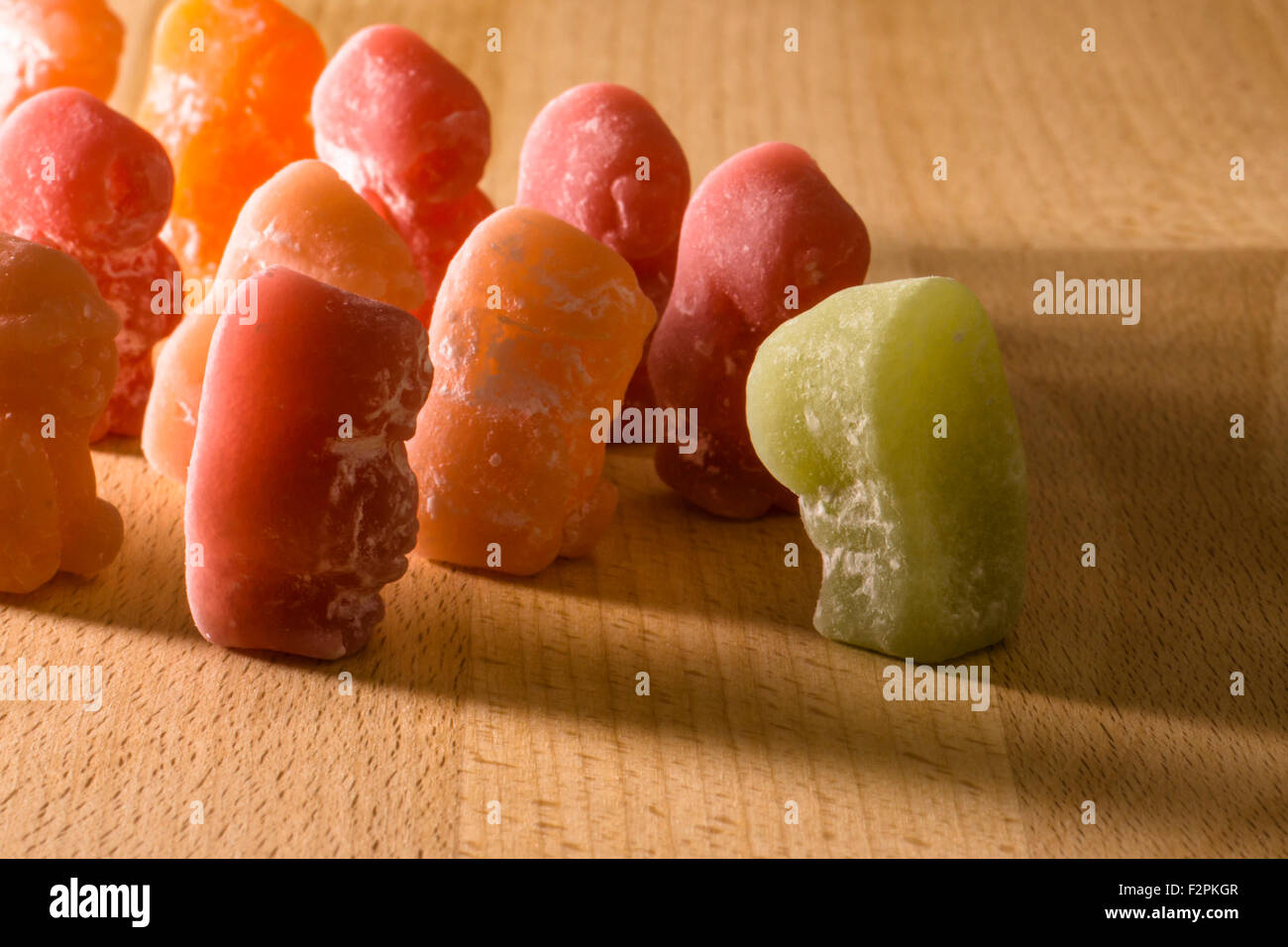 Jelly Baby's, a very sweet sugary confectionery. Visual metaphor for many things. Stock Photo