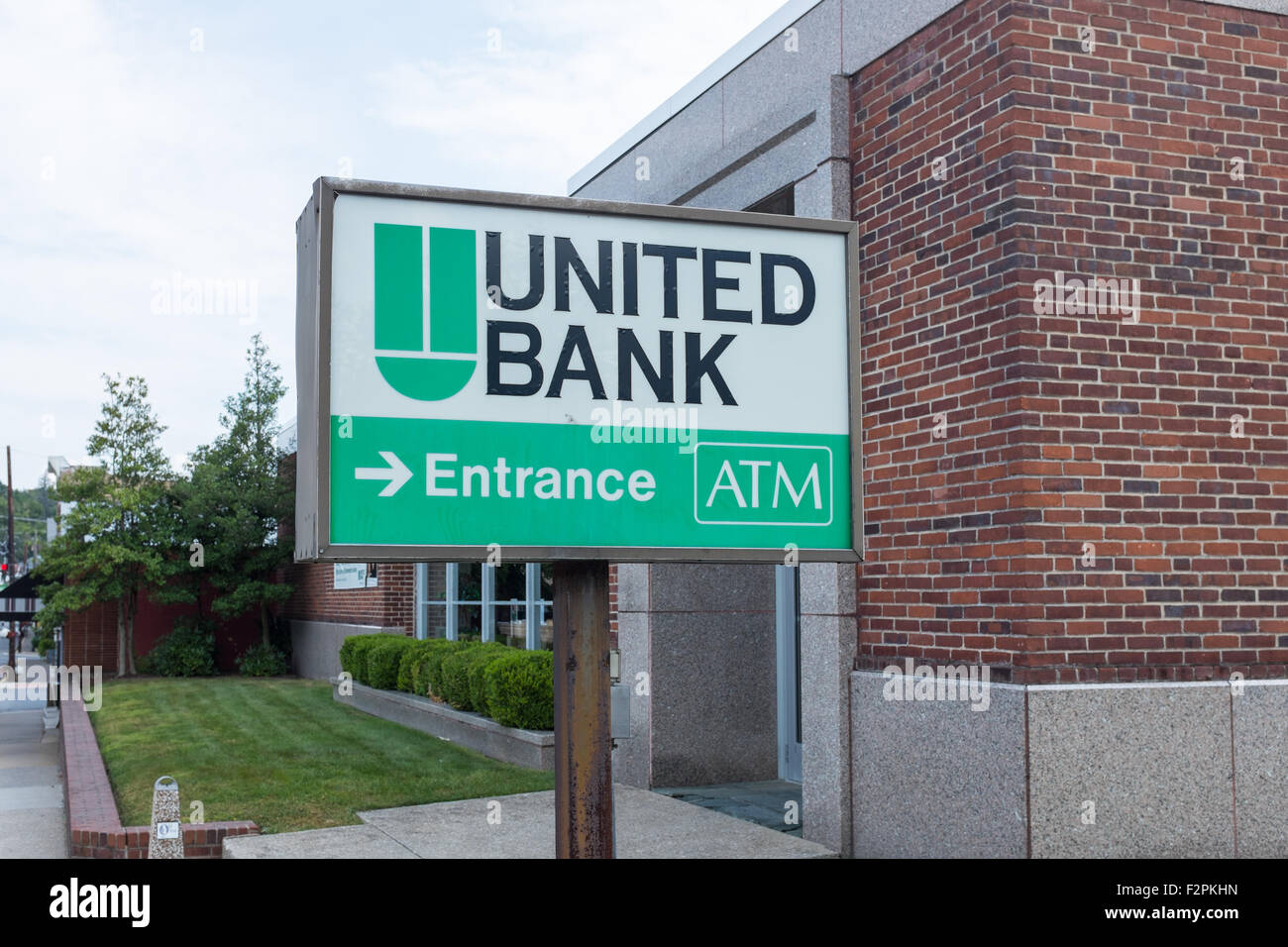 Large sign for the entrance to United Bank in the West Virginia town of