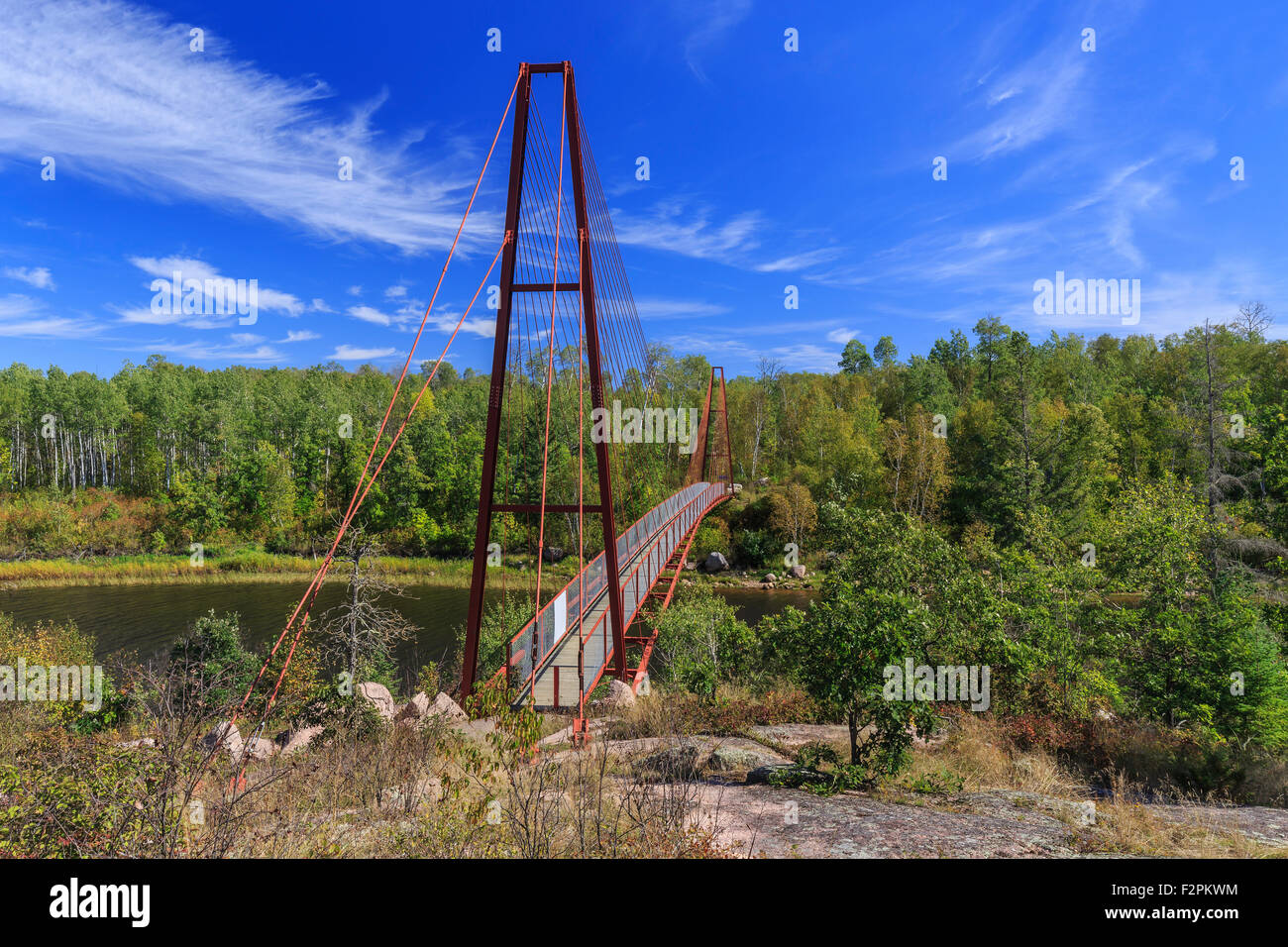 Bridge over the Whiteshell River, part of the The Great Trail, Whiteshell Provincial Park, Manitoba, Canada. Stock Photo
