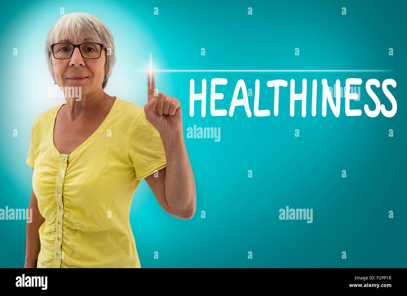 healthiness touchscreen shown by senior concept. Stock Photo
