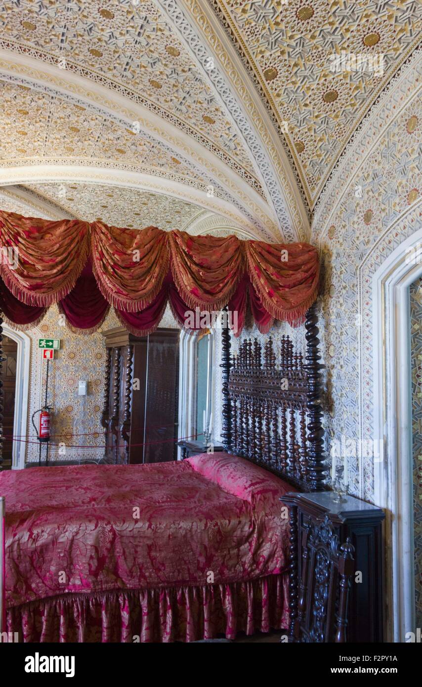 SINTRA, PORTUGAL - OCTOBER 25 2014: Bedroom in Sintra National palace ...