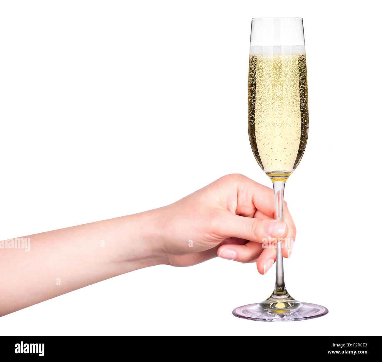 Hand with glass of champagne isolated on a white Stock Photo - Alamy