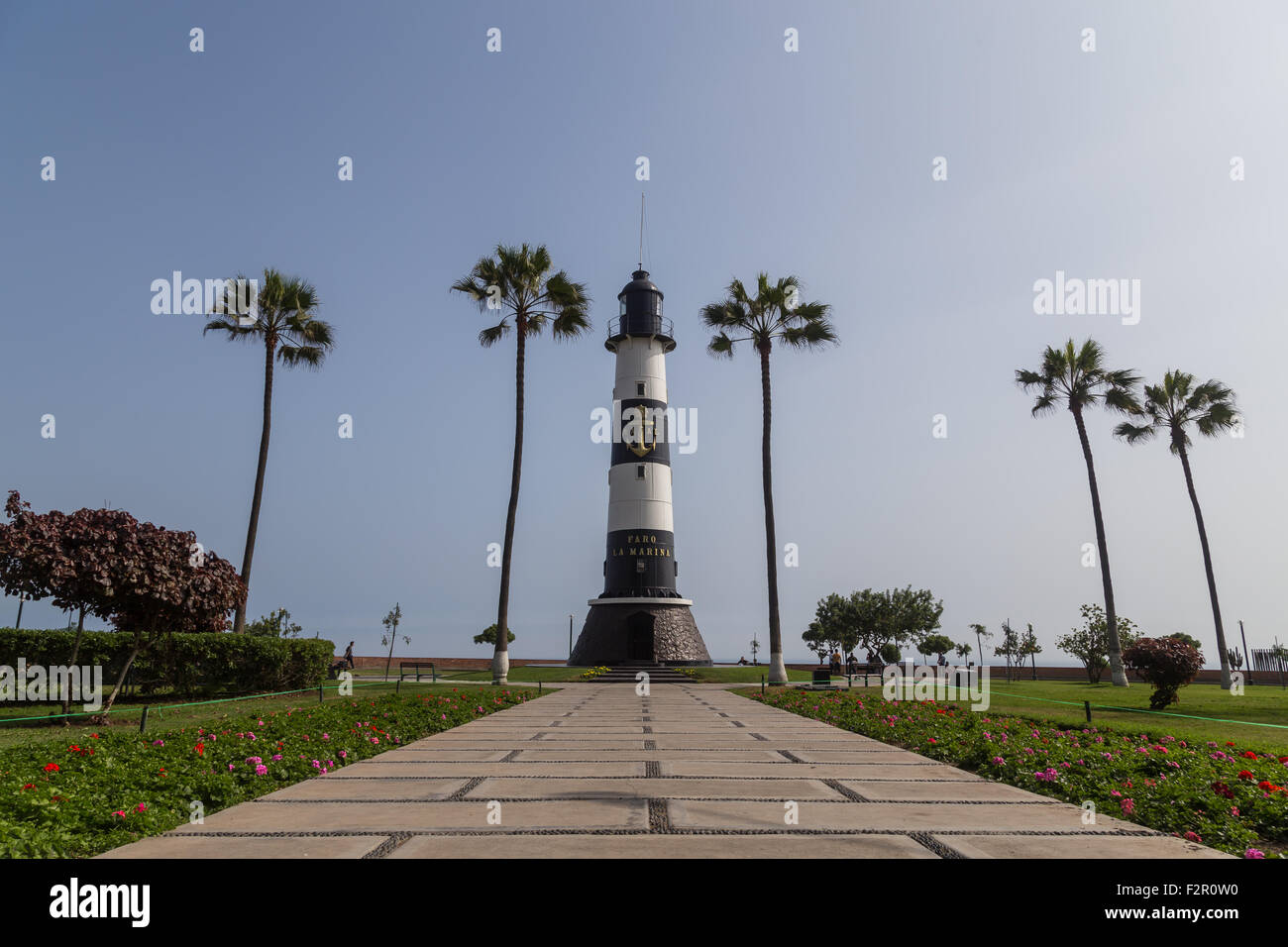 Lima, Peru - 29 August, 2015: Photograph of the lighthouse Faro de Marina in the district Miraflores. Stock Photo