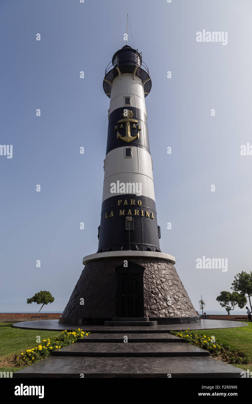 Lima, Peru - 29 August, 2015: Photograph of the lighthouse Faro de Marina in the district Miraflores. Stock Photo