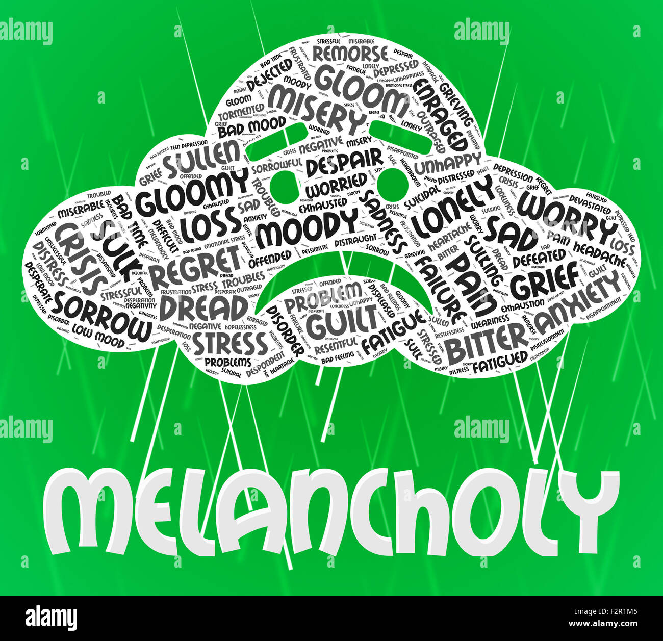 Melancholy Word Showing Pessimism Dispiritedness And Gloominess Stock Photo