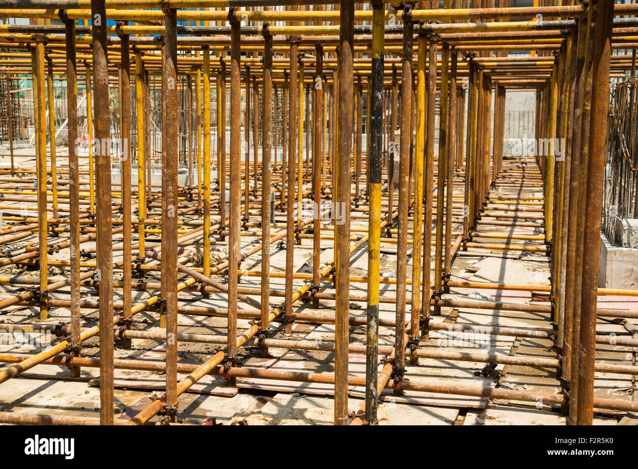 Metal scafflod at a construction site Stock Photo