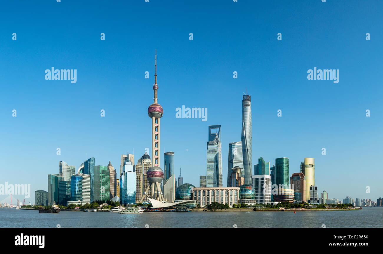 Skyscrapers with blue sky in Shanghai, China Stock Photo