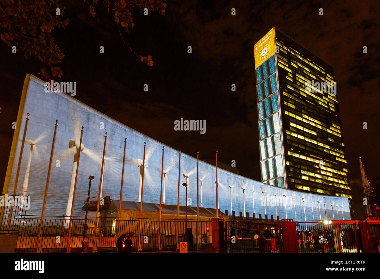 New York, USA. 22nd September, 2015. Massive projections on Sustainable ...