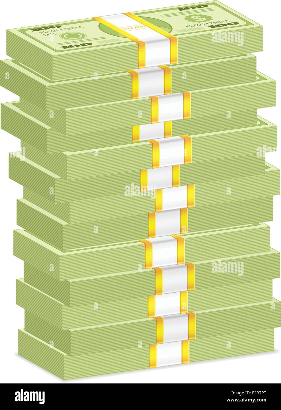 Hundreds dollar banknotes stacks on a white background. Vector illustration. Stock Vector
