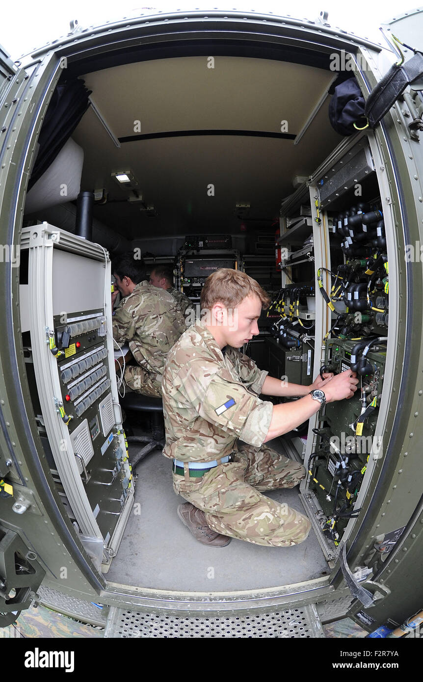 British Army mobile communication system during exercise, Britain, UK Stock Photo