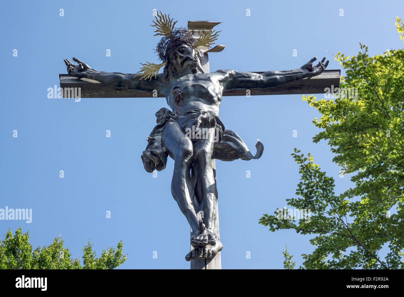 Jesus on the cross, Calvary, Bad Tölz, Upper Bavaria, Bavaria, Germany Stock Photo