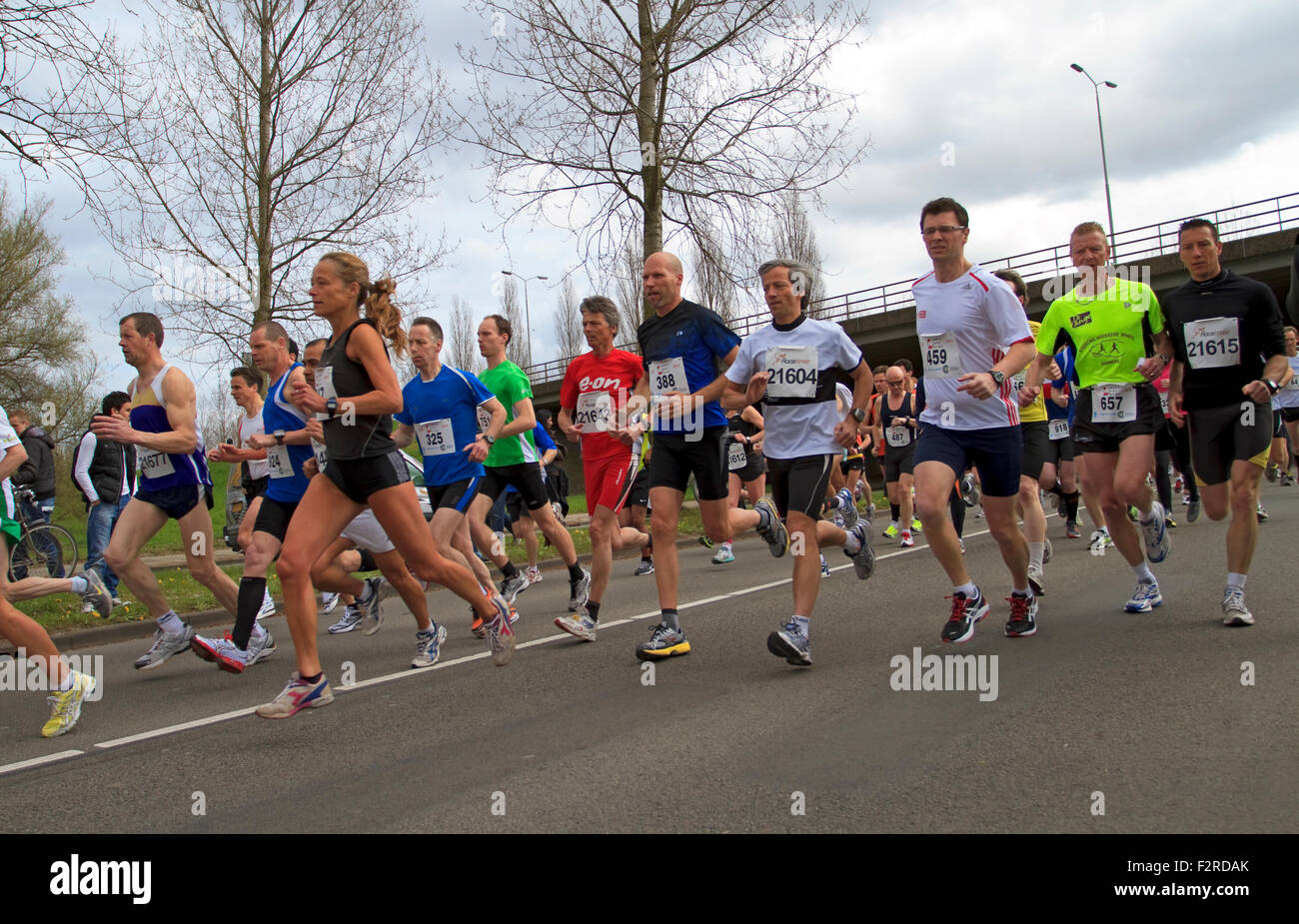 The 65th edition Dwars door Dordt on Sunday 1 April 2012. Runners race off fast at the start of the race Stock Photo