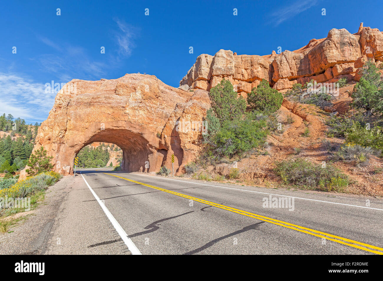 Natural arch road tunnel on the Scenic Byway 12, Utah, USA. Stock Photo