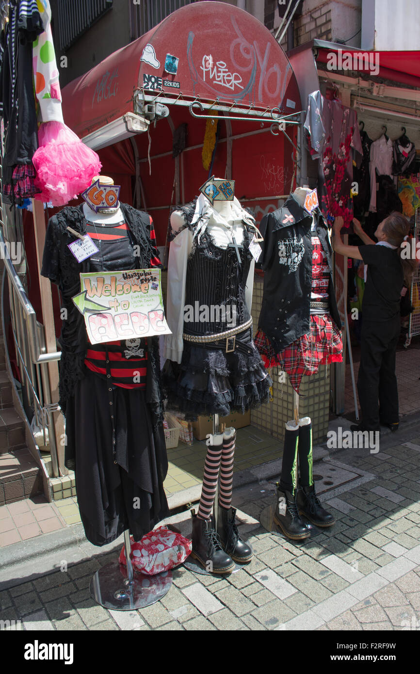 Gothic Lolita clothes on sale. Harajuku, Tokyo. Stock Photo