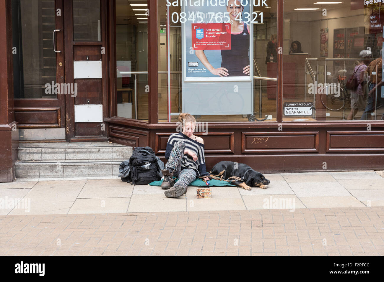 Homeless person asleep on the street Cambridge Cambridgeshire England Stock Photo