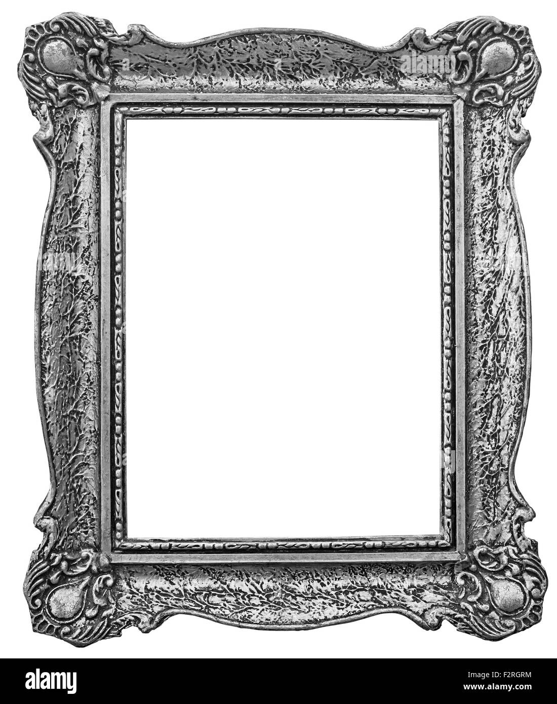 Old wooden silver plated frame Isolated with Clipping Path Stock Photo