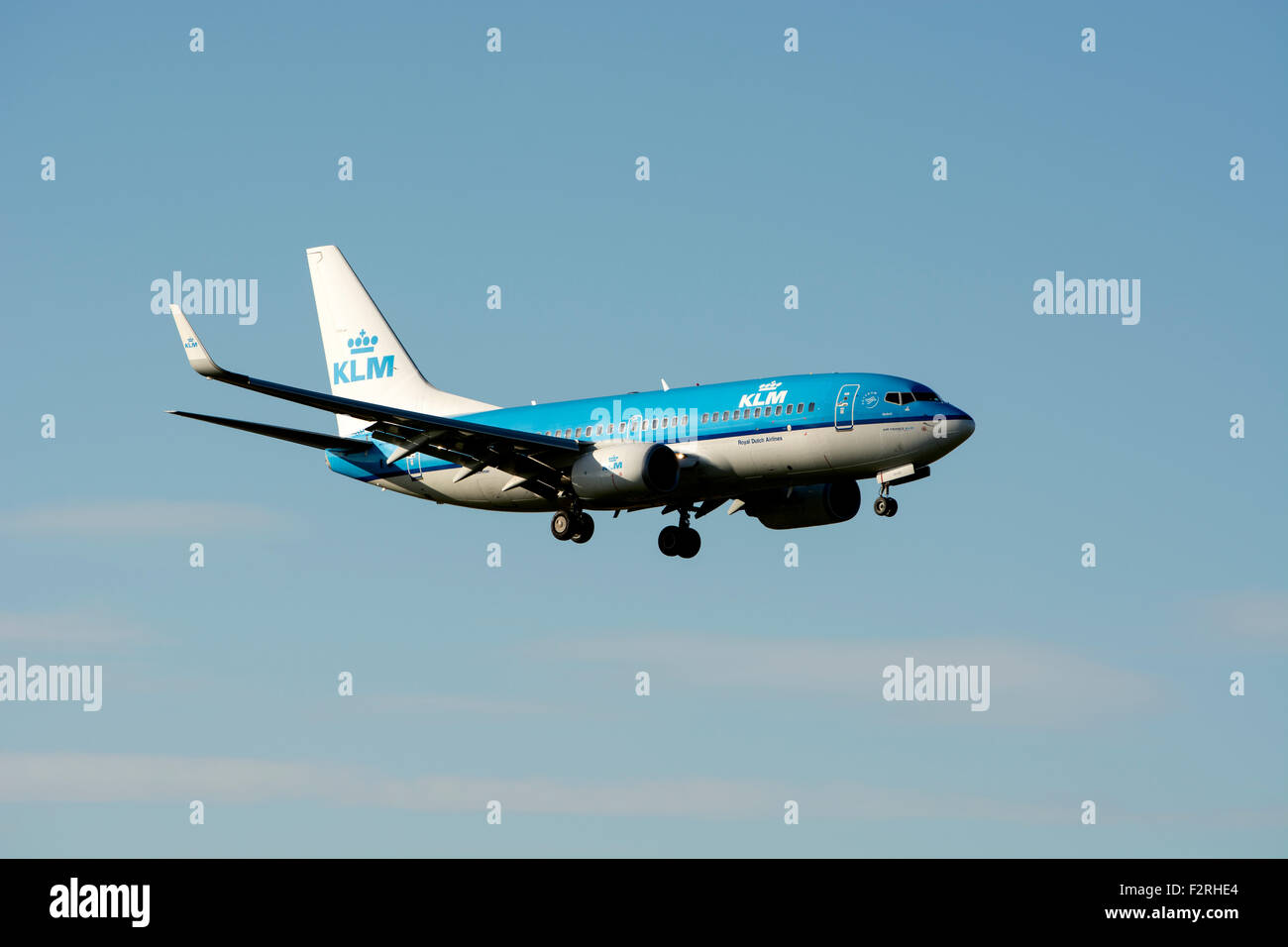 KLM Boeing 737-700 (PH-BGH) landing at Birmingham Airport, UK Stock Photo