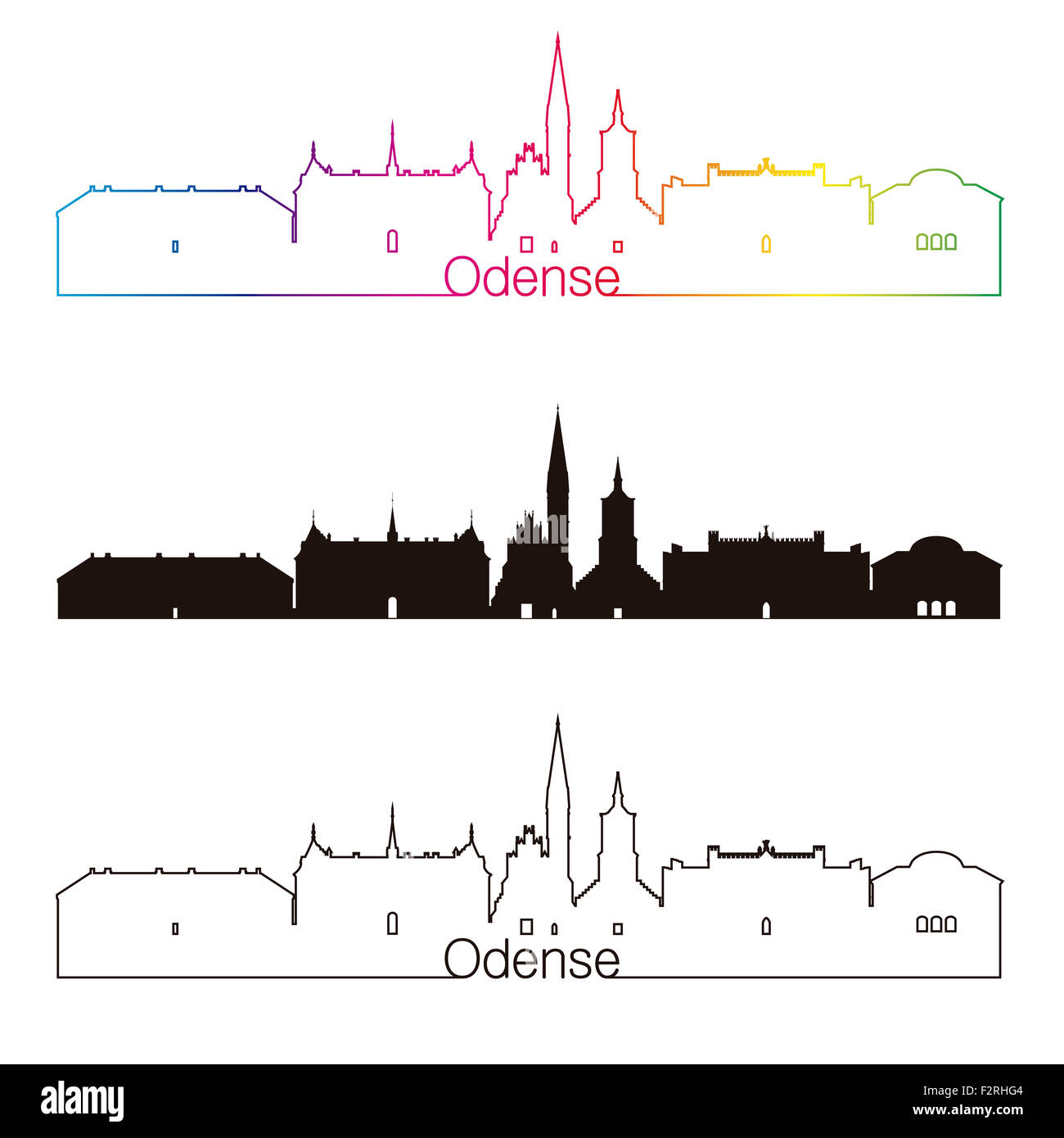 Odense skyline linear style with rainbow in editable vector file Stock Photo