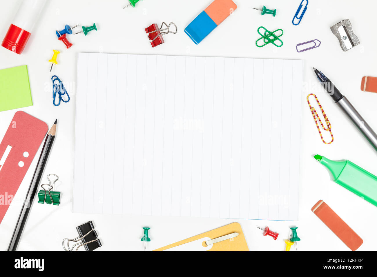 Blank sheet and office supplies Stock Photo