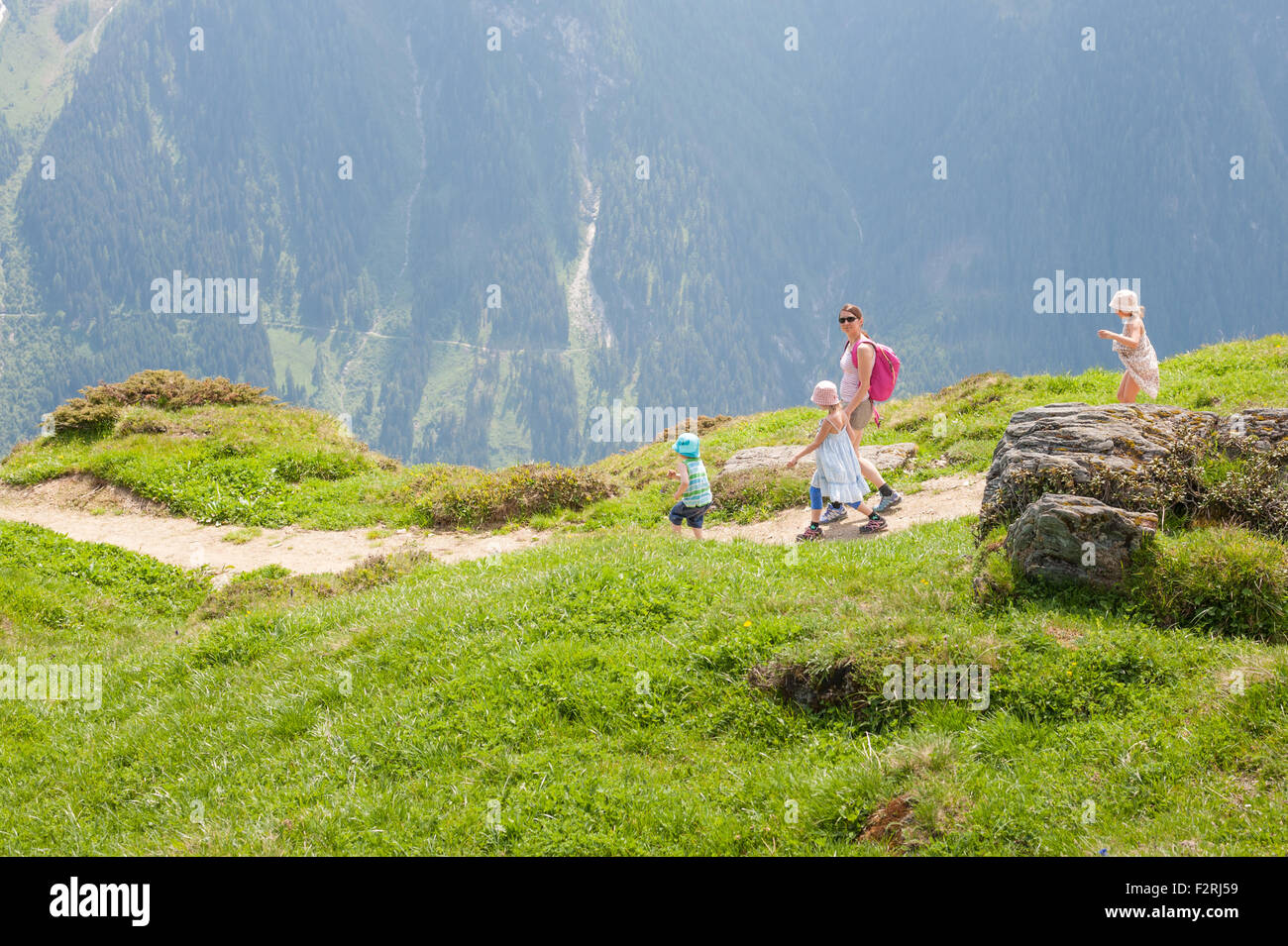 Family hiking in the mountains, Zillertal, Austria Stock Photo - Alamy