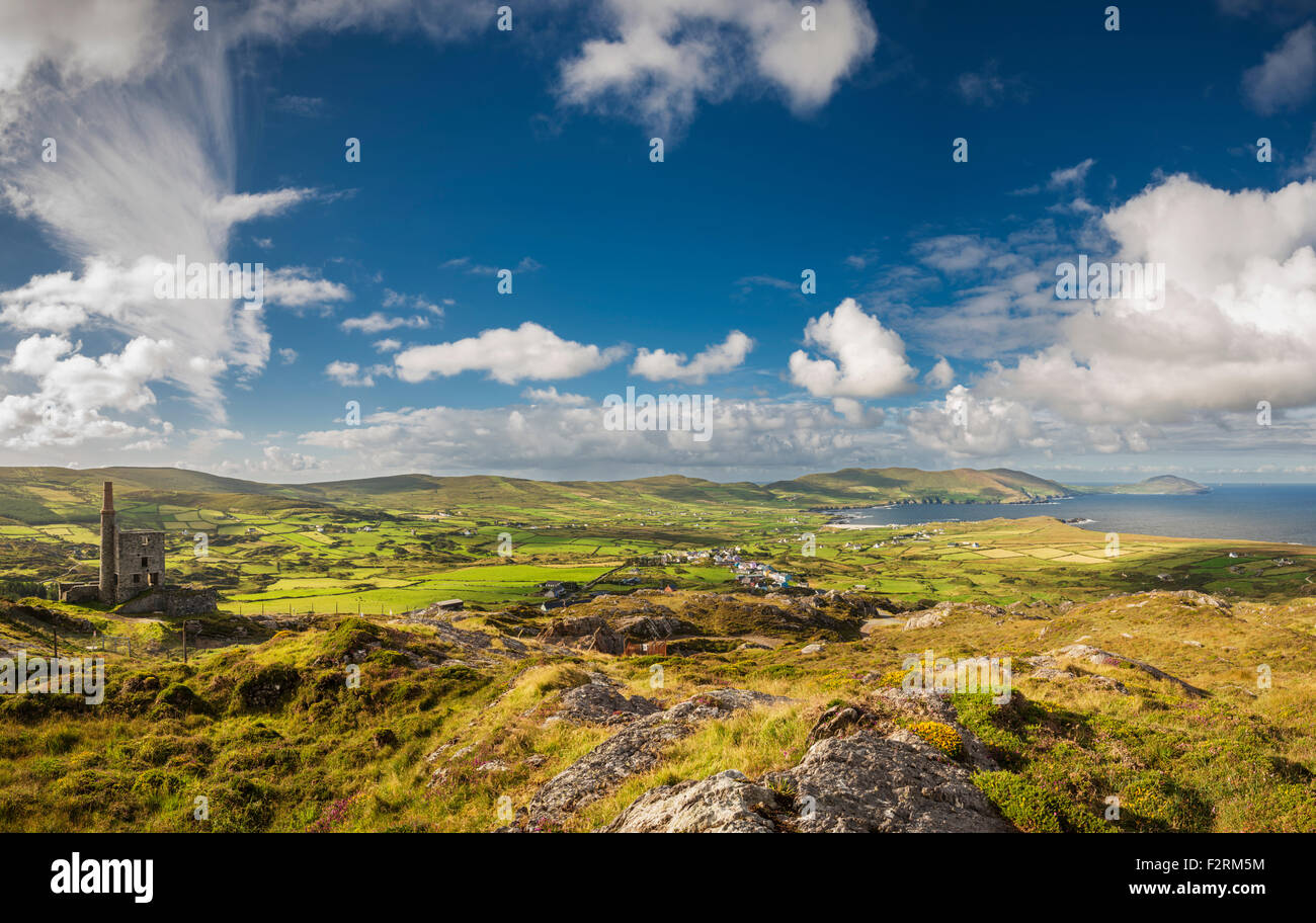 View from the Beara Way above the village of Allihies with spectacular cloud formations, Beara, County Cork, Ireland Stock Photo