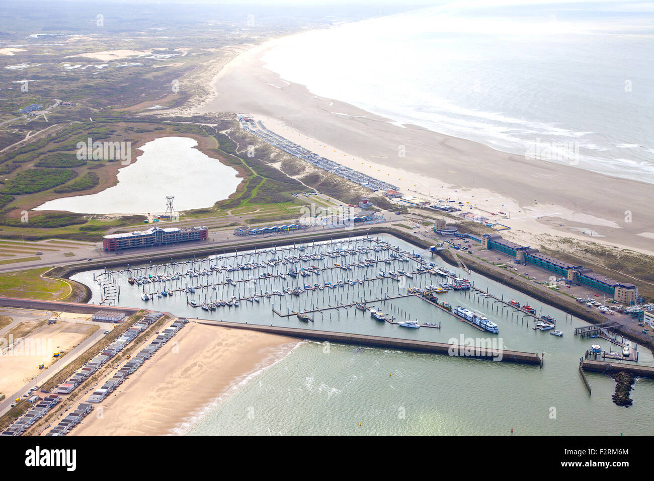 Aerial view of yacht harbor with beach of IJmuiden, The Netherlands Stock Photo