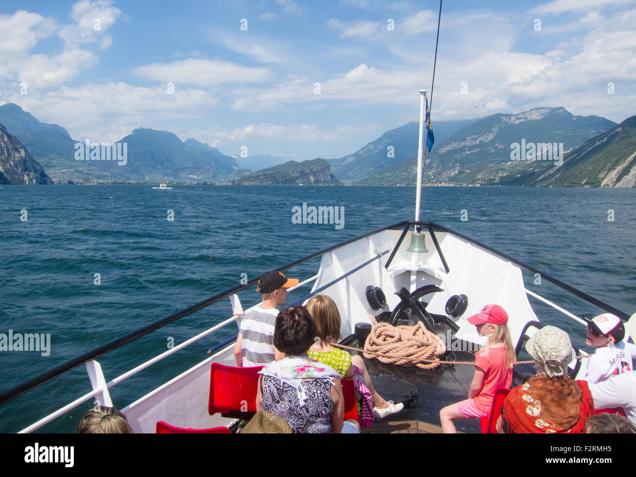 On a boat going towards Torbole and Riva del Garda, Lake Garda, Italy Stock Photo