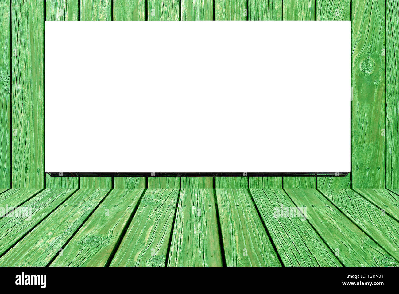 blank billboard for advertisement on green wooden wall background Stock ...