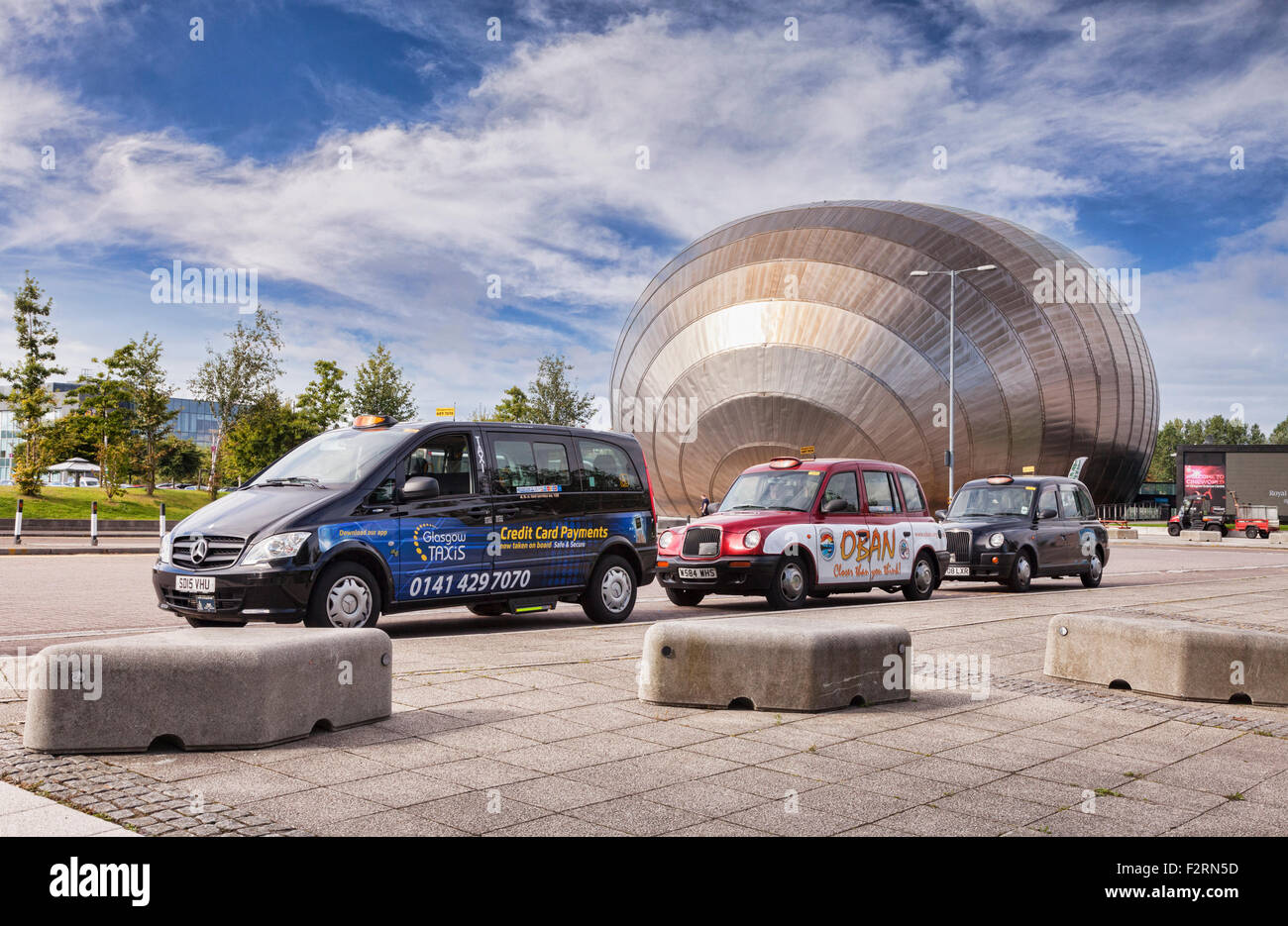 Taxi cabs at the Imax Cinema, Glasgow, Scotland. Stock Photo