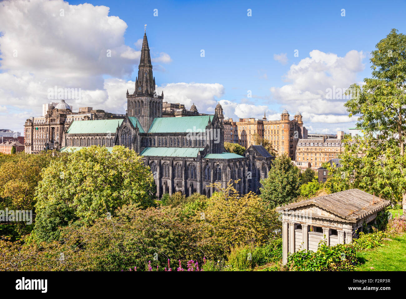 Glasgow Cathedral and behind it, Glasgow Royal Infirmary, Glasgow, Scotland, UK. Stock Photo