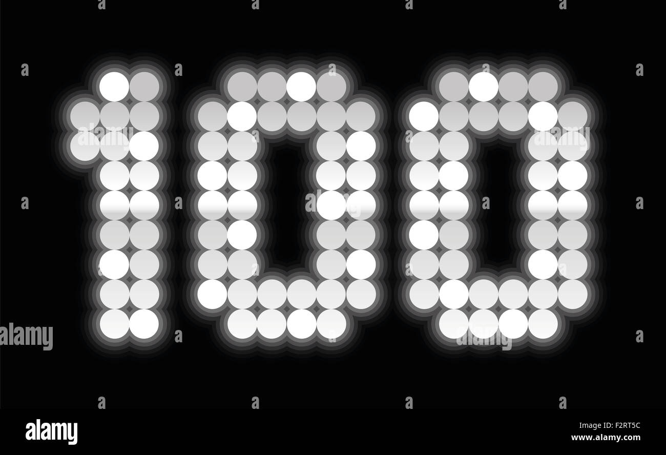 HUNDRED - anniversary number, exactly one hundred shiny silver platelets - illustration on black background. Stock Photo