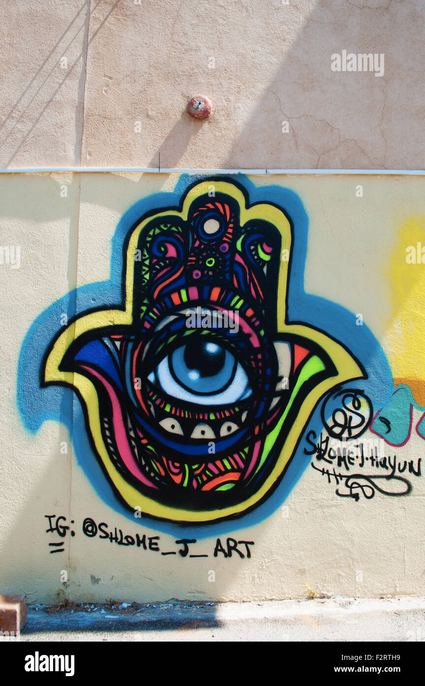 Graffiti, street art in Kerem Hateimanim,  Yemenite Quarter, Tel Aviv, Yafo, Israel Stock Photo